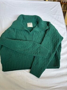 Abercrombie & Fitch Emerald Green Cable-Knit Quarter Zip Sweater